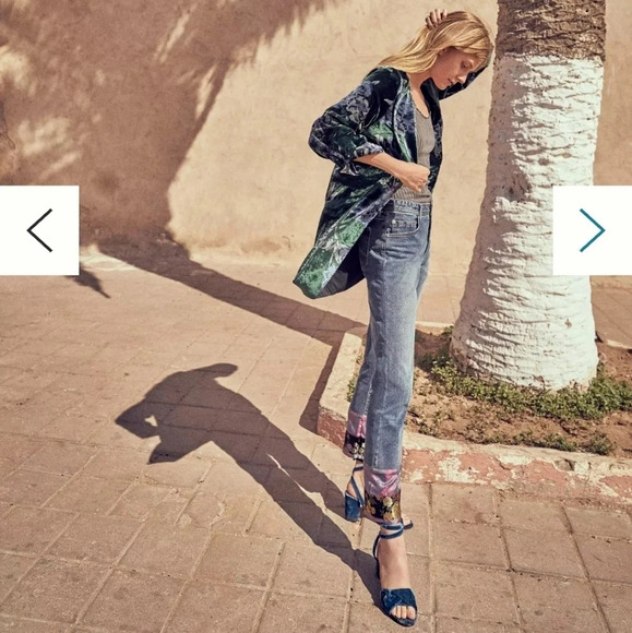 Anthropologie Pilcro Slim Boyfriend Jeans with Patchwork Satin Hems Boho 25 - Picture 8 of 16